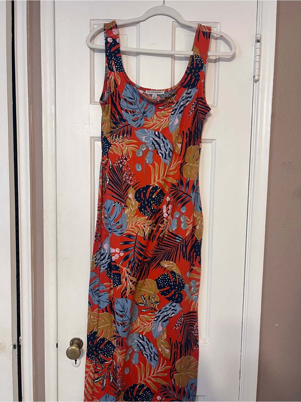 Haute Monde Orange Tropical Leaf Maxi Dress